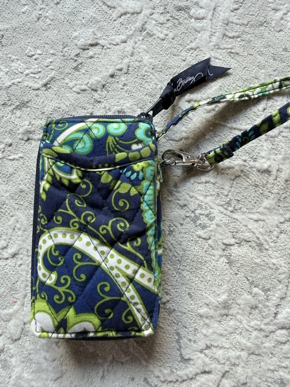 Vera Bradley Navy Blue Lime Green White Quilted Wristlet Wallet - Picture 2 of 6